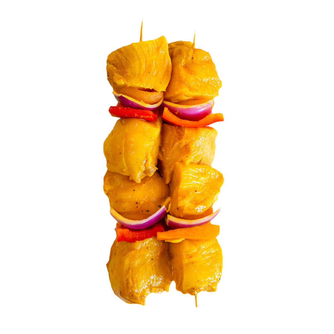 Curry chicken sosaties skewers with apricots and peppers